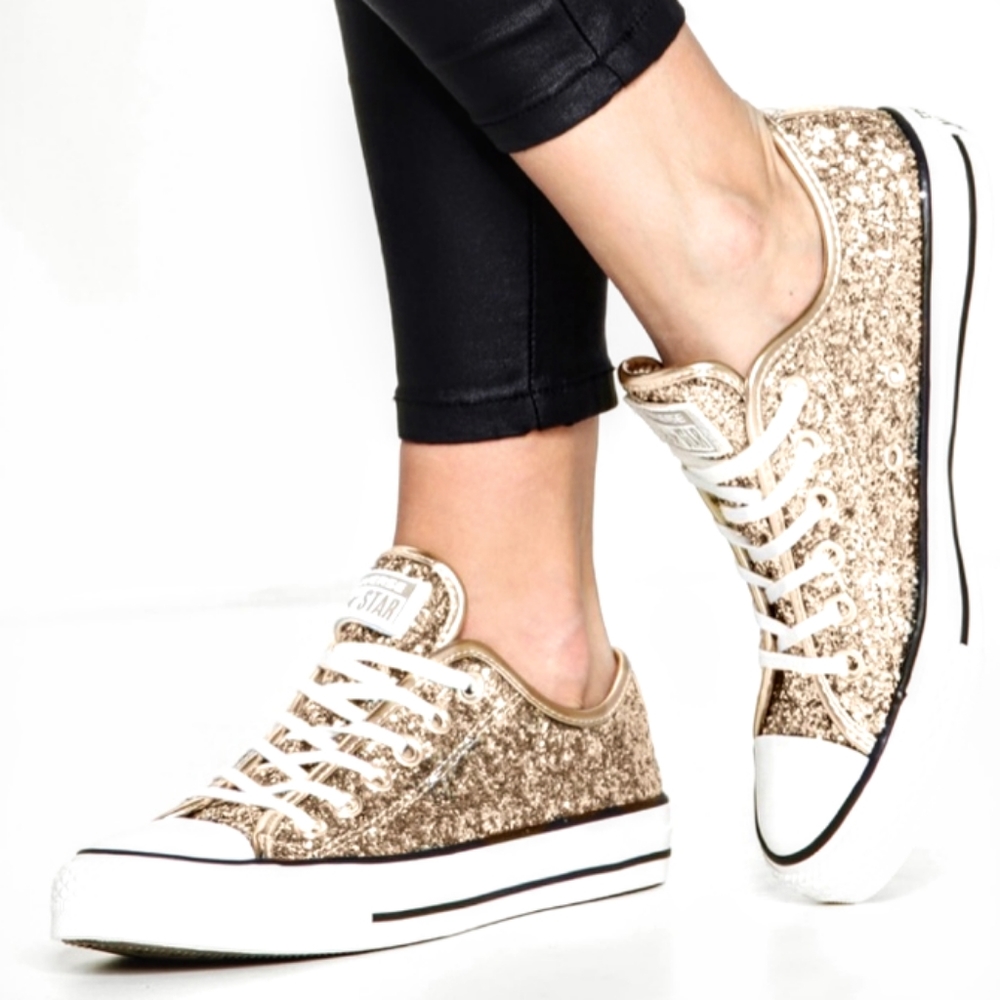 Converse Gold Glitter White Cap Toe Trainers